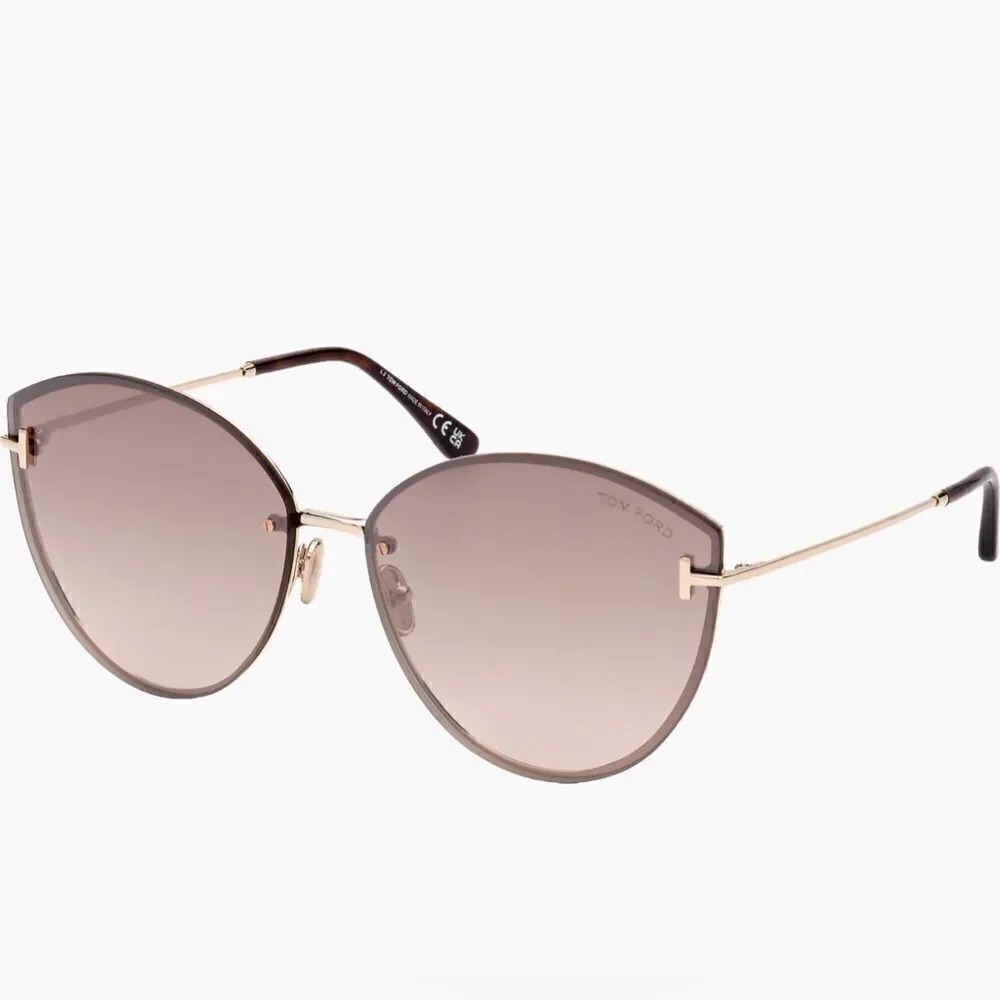 Tom Ford Evangeline 63mm Oversized Gradient Cat Eye Sun glasses rose gold/brown